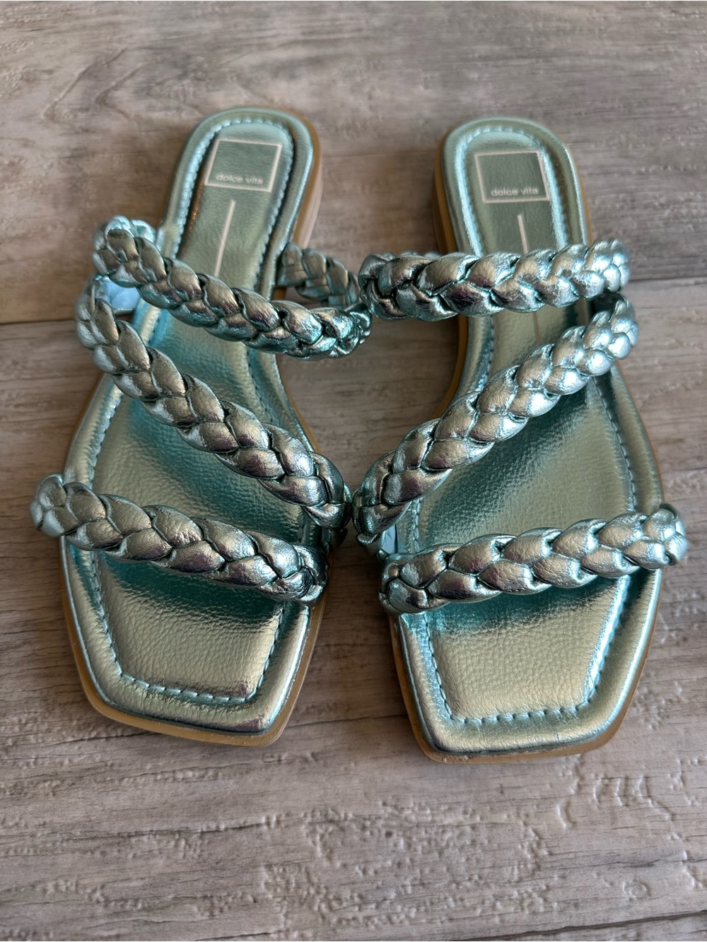 Dolce Vita Braided Metallic Sage Slide Sandals 9.5
